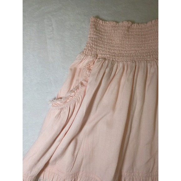 Ramy Brook Pink Fringe‎ Smocked Waist Mini Skirt Size Large Pockets Ruffle CUTE - Picture 5 of 9